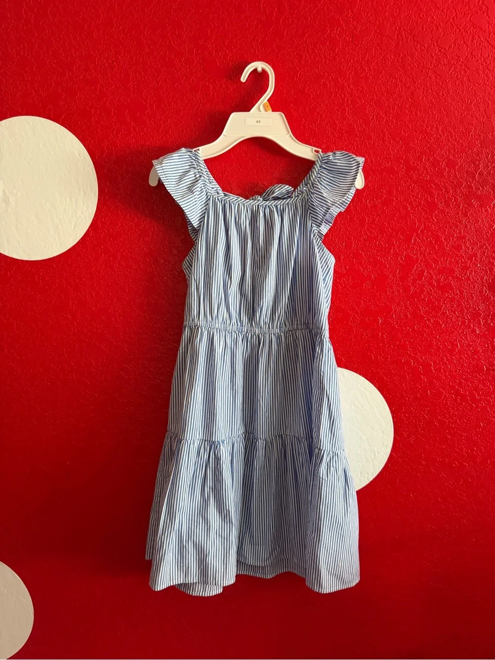 Crewcuts Blue and White Striped Ruffle Sleeve Dress